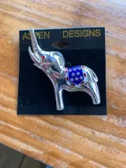 ASPEN DESIGN REPUBLICAN Red White Blue Rhinestones ELEPHANT Pin NEW