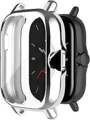 Turnwin intended for Amazfit GTS 2 Case, Electroplated Full of Cover TPU Soft Flexible Silicone Shock-Proof and Scratch-Resistant Protector Cover Case intended for Amazfit GTS 2 Smartwatch (Silver)