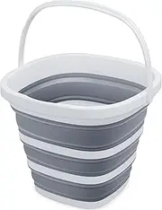 Goderewild Collapsible Bucket Mop Bucket 2.6 Gallon(10L) for House Cleaning, Travel, and More - Lightweight, Foldable, and Portable for Outdoor Adventures(1,Grey-Square)