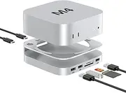 Akyyajaure Mac Mini M4 Hub, 9 in 1 Aluminum Stand and Dock for Mac Mini M4/Pro with M.2 NVMe SSD Enclosure, 10Gbps USB-A*2, SD/TF 4.0 Card Readers, USB 2.0