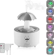Humidifier for Bedroom, 7-Color Rotating Umbrella Diffuser with Rain Drop Effect, 300ML Small Humidifier Aroma Diffuser with Remote & Timer, Funny Rain Humidifier for Kid Teen Women (White)