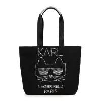 在飛比找蝦皮購物優惠-Karl Lagerfeld 卡爾 黑色水鑽貓咪大款帆布包