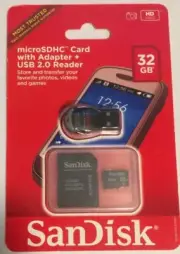 SanDisk 32GB microSDHC UHS-I Card with Adapter + USB 2.0 Reader Brand New