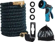 Daseeme Expandable Garden Hose 50ft Water Hose Latex and 330D Polyester Material with 9 Function er Nozzle 3/4 inch Pure Copper Fittings Retractable Latex