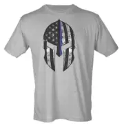 Spartan Helmet Thin Blue Line Police Lives Flag Sublimation Men's Tee Shirt