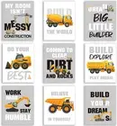 Outus Set of 9 Construction Room Decor Trucks Inspirational Quote Art Print Tran