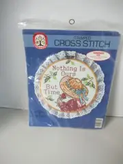 COLORTEX "NOTHING IS OURS BUT TIME" HOOP LACE CROSS STITCH KIT Vtg 1986 NIP