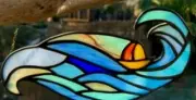 RIDING AN OCEAN WAVE Authentic ABSTRACT Stained Glass Handmade SUNCATCHER DISK