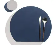 Round Placemats, Non-Slip Reversible Faux Leather Table Mats, Set of 1 Washable Table Mats and 1 Coasters Coffee Mats