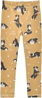 [Joisal] Pink Flamingo Pattern Legging for Girls, Comfy for Girls Athletic Pants, 4t Girls Leggings, Yoga Dogs Poses Pattern, 4 Years