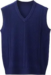 [SWJGLITTR] Men's Sweater Knitted Vest Lightweight Pullover Sleeveless Sweaters Slim Fit Casual Knit Lightweight Vest, Blue, Medium