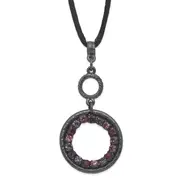 Fashion 1928 Jewelry Black-Plated Light And Dark Pink Purple Crystal Double Circle Adjustable 16 Inch Satin Cord Necklace With 3 Extension
