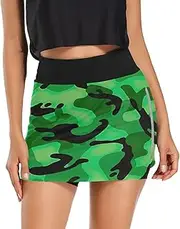 [RPLIFE] Camouflage Green Women Short Skort, Exercise Skorts, Womens Skorts for Summer with Pockets Tummy Control