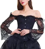 LADIES SEDUCTIVE WAIST TRAINER STEAMPUNK CORSET WITH LACE SLEEVES SMALL