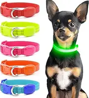 Light Up Dog Collars Rechargeable - Adjustable LED Dog Collar for Small Dogs & Cats, Glowing in The Dark Puppy Collar, Flashing Dog Collar Lights for Night Walking (XS, Green)
