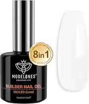[Modelones] Builder Gel - Milky White for Nail Thickening, 8-in-1 Strengthener, LED Hard Color Base Extension, Rhinestone False Tips Glue in a Bottle