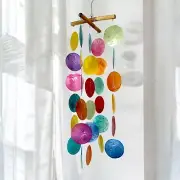 Capiz Shell Bamboo Wind Chime | Natural Sounds | Hand Painted | Decorative
