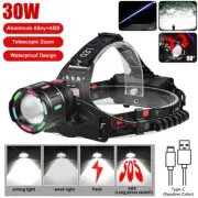 1200LM White Laser LED Headlamp Head Torch Zoom USB Charging Super Bright Light
