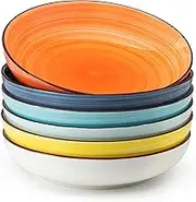 Sweese Pasta Bowls Set of 6, 30 Ounce Ceramic Salad Plates for Dishwasher & Microwave Safe - Solid Salad Bowls, Soup Bowls - Deep Plates Lipped Edges, Oven Safe Porcelain Plates Serving Bowls
