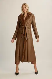 vegan leather shearling coat in chocolate
