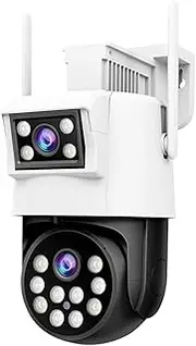 4MP HD WiFi Dual Lens IP Camera Outdoor PTZ Cam AI Auto Tracking Security Video Surveillance CCTV Cam Cameras(US Plug)