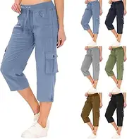 [Generic] Women's Comfy Cotton 3/4 Length Lounge Pants with Pocket,Cropped Trousers Straight Leg Drawstring Elasticated Waist Bottom Stretch Sweatpants Sport Fitness Walking Yoga Workout Tracksuit