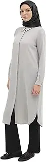 [Tuğba] Long Tunic for Muslim Women – Modest Hidden Button Shirt, Elegant Loose Fit Blouse, Hijab-Friendly Muslim Clothing,Gray, Gray, 16-18