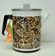 Fancipans Provincial 6612 brown paisley percolator New old stock sealed box (PH)
