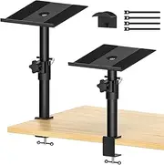 Desktop Speaker Stands, One Pair, for Studio Monitor Speaker Stands, Adjustable Height, 30 Lbs, 10 Degrees Tilt, Desk Clamp Stand (Black)