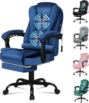 [ALFORDSON] Massage Office Chair with Adjustable Height, Ergonomic Gaming Executive Computer Racer Chair with 150°Recline & Swivel Seat, Home Desk Fabric Chair Lumber Back Support Footrest, Velvet Blue