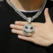 Christmas Ghost Charm 20" Iced Cubic Zirconia Cuban Silver Plated Chain Necklace
