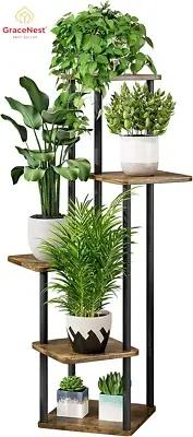 5-Tier Metal Plant Stand Indoor Corner Flower Shelf for Patio Balcony Black