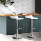Set of 2 Bar Stools PU Leather Adjustable Height Kitchen Pub Bistro Seat White