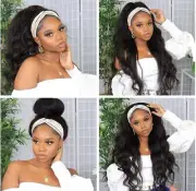 GDWIGS Long Wavy Headband Wig for Black Women Synthetic Headband Wigs 180%