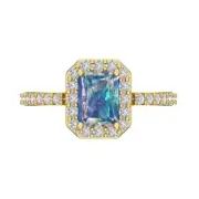 2.07 ct Emerald Cut Moissanite Gemstone Solitaire Ring With Accents Yellow Gold