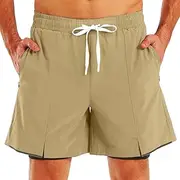 [TXJ Sports] Men's 2 in 1 Running Shorts 5" Athletic Workout Shorts for Men with Compression Liner Zip Pockets Gym Training