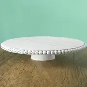 Beaded Tabletop Cake Stand 12 Inch Decorative Wood Cake Stand White Farmhouse...