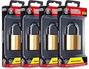 [4PCE] Handy Hardware Heavy Duty Padlocks, Premium Quality, Stainless Steel Shackle, Solid Brass Body and Cylinder, Anti Rust and Cut Resistant, Helps Keep Valuables Safe and Secure - 48mm
