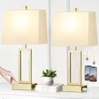 Touch Control Table Lamps Set of 2, Modern Bedside Lamps with USB A+C Gold
