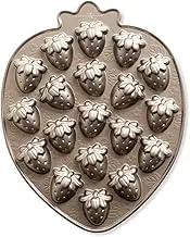 Nordic Ware Strawberry Patch Bites Pan, Cast Aluminium Cake Tin with Fruit Design, Non-Stick Pan Colour: Toffee