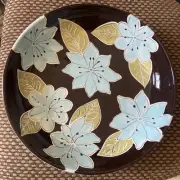 Gates Ware by Laurie Gates XL blue/brown Pasta/Salad Serving Bowl 15" X 4 1/2"
