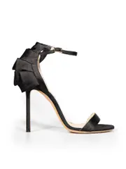 Black Satin Ruffle Back Sandals