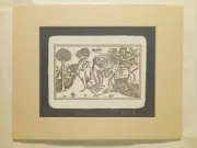 Vintage Woodblock Print 14x11 Marque De Martin Renaissance Art VTG Woodcut Press