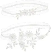 [Generic] 1Pair Bridal Garter with Pearl Design Elastic Leg Ring for Bride Secure Stocking Fixation for Weddings and Special Events Comfortable Fit for Prom White