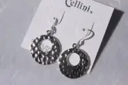 Cellini Genuine .925 Sterling Silver Hammered Hoop Earrings 4.6 Grams
