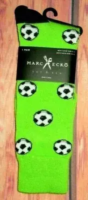 MENS MARC ECKO SOCCER BALL NEON GREEN CREW SOCKS (SHOE SIZE 6-12)