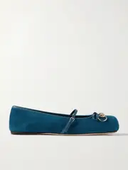 [Gucci] Gucci - Horsebit-detailed Leather-trimmed Suede Ballet Flats - Blue - IT40 IT 40 Blue