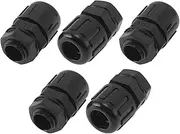 X AUTOHAUX 12.3mm / PG7 Cable Glands 10mm / 0.39" Waterproof Bellows Straight Connector PA6 Nylon Black 5 Pcs