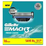 Gillette Mach3 Shaving 3-Bladed Cartridges Razor Pack Of 16 Super value pack