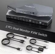 Rocketek - 4K@60HZ 2 PCs Dual Monitor KVM Switch, HDMI KVM Switch Dual Monitor